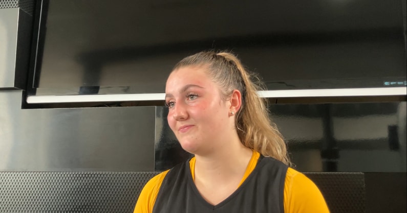 Layla Hays spoke to the media after Tuesday's practice. (Photo by Kyle Huesmann)