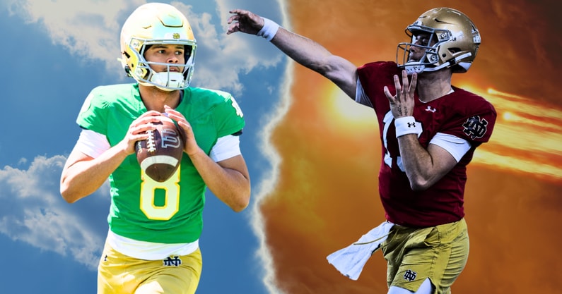 Notre Dame quarterbacks Kenny Minchey and CJ Carr