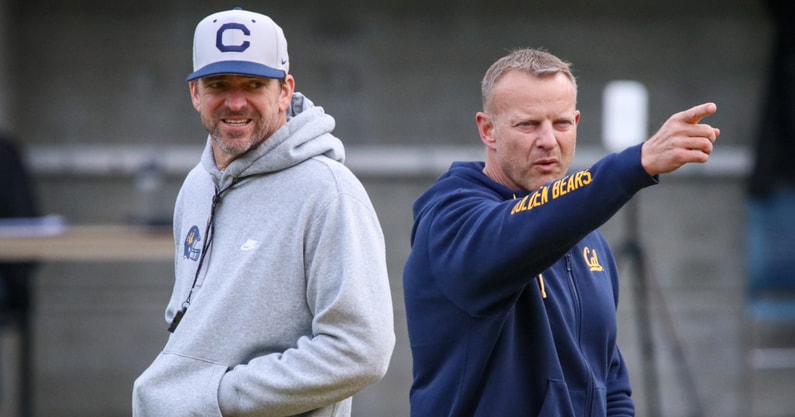 Cal head coach Justin Wilcox and offensive coordinator Bryan Harsin
