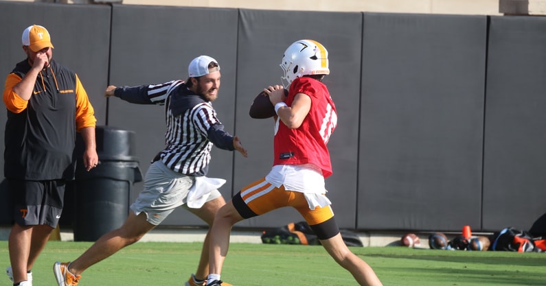Freshman QB George MacIntyre gets in a rep in group
