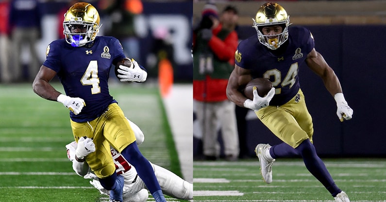 Notre Dame RBs Jeremiyah Love and Jadarian Price