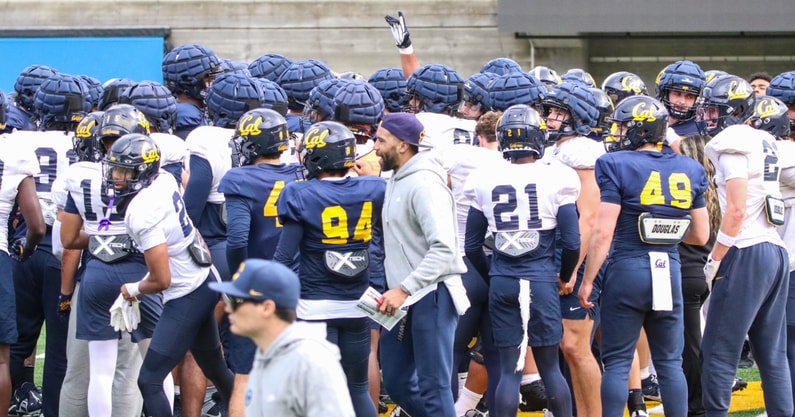 Cal's football team during spring practice in March 2025.