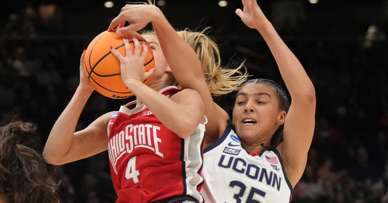 Ohio State Buckeyes guard Jacy Sheldon and UConn Huskies guard Azzi Fudd