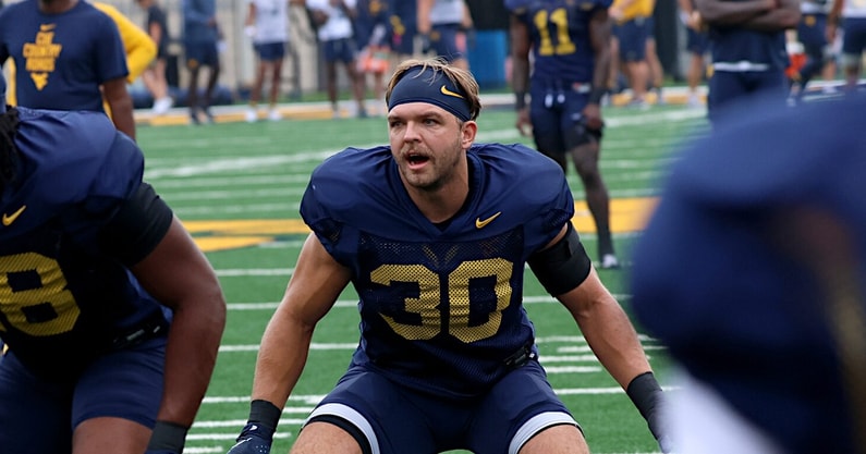 West Virginia linebacker Chase Wilson at practice