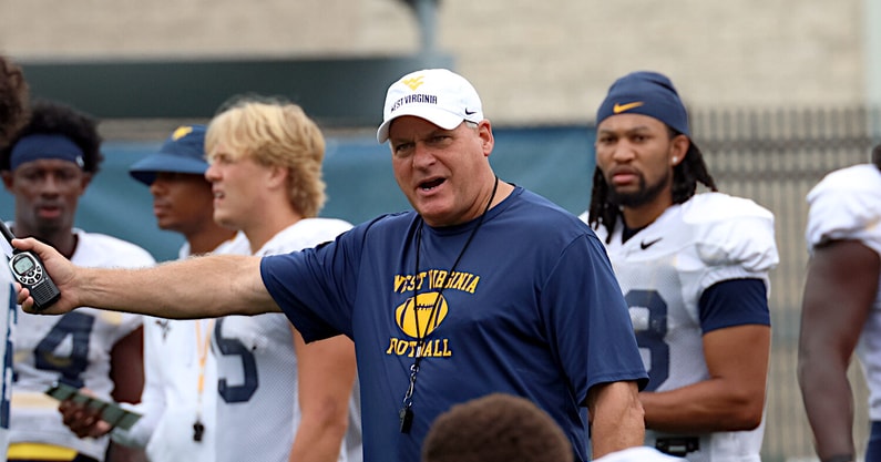 West Virginia head football coach Rich Rodriguez at fall practice