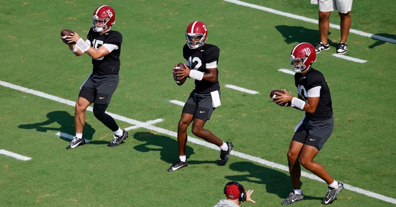 Alabama QBs Ty Simpson, Keelon Russell and Austin Mack