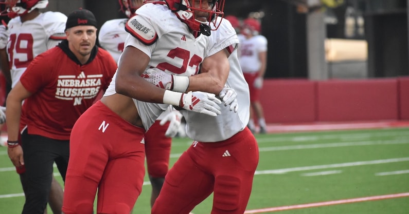 Nebraska football players during drills at Big Red Preview