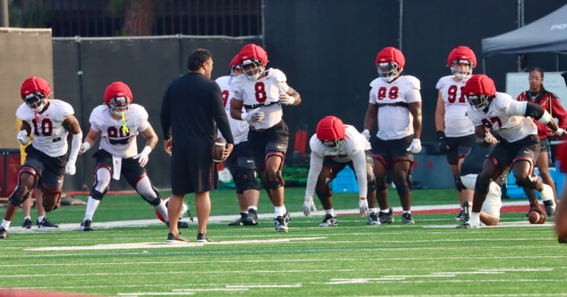 USC Trojans defensive line during a fall camp practice