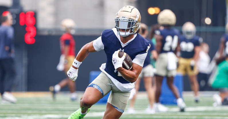 Notre Dame wide receiver Jaden Greathouse 2025 preseason practice