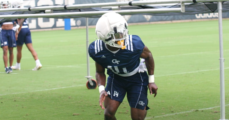Georgia Tech's Jy Gilmore in drill at practice