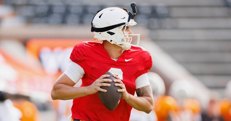 Quarterback Joey Aguilar #6 of the Tennessee Volunteers during 2025 Fall Scrimmage at Neyland Stadium in Knoxville, TN. Photo By Kate Luffman/Tennessee Athletics