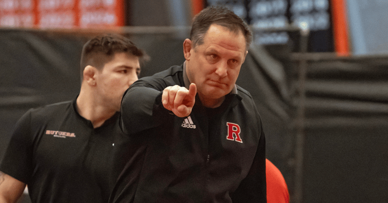 Rutgers wrestling head coach Scott Goodale versus Princeton 2024
