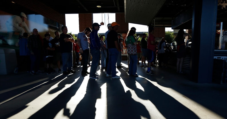 Sports fans wait in a ticket line, via Kyle Robertson:Columbus Dispatch : USA TODAY NETWORK