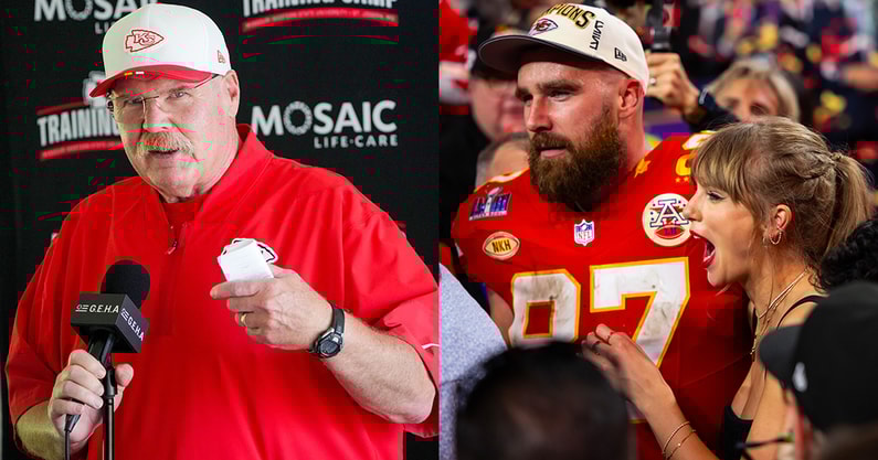 Kansas City Chiefs HC Andy Reid, TE Travis Kelce and Taylor Swift