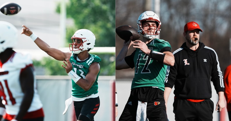 Louisville quarterbacks Deuce Adams (13) and Brady Allen (12