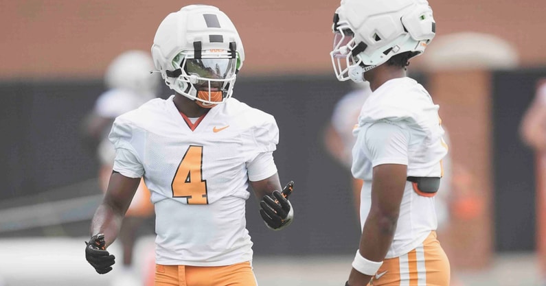 Caitie McMekin/News Sentinel / USA TODAY NETWORK via Imagn Images | Tennessee wide receiver Mike Matthews (4) during Tennessee football preseason practice, in Knoxville, Tennessee, July 31, 2025.