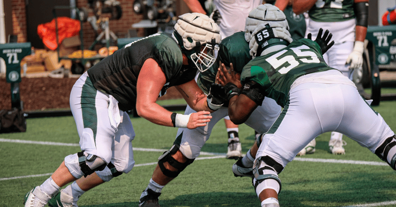Michigan State football team runs drills with pads on the practice fields Tuesday, Aug. 5, 2025. - Robert Killips, USA TODAY Sports