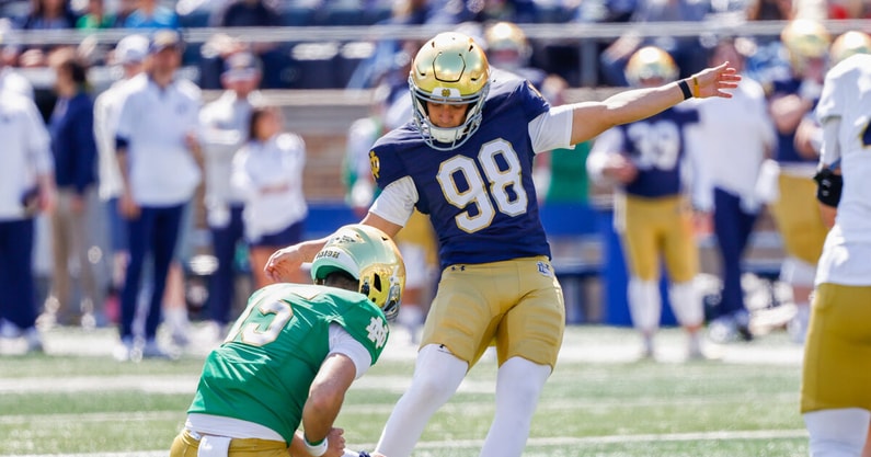 Noah Burnette kicks in Notre Dame's Blue-Gold Game