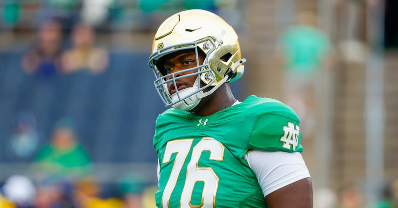Notre Dame offensive lineman Guerby Lambert in 2024