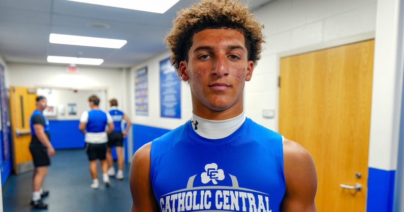 Samson Gash, a 4-star wide receiver from Detroit Catholic Central who has officially committed to Michigan State, practices on Monday, Aug. 11, 2025. - Kimberly P. Mitchell, USA TODAY Sports