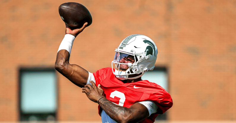 Michigan State's Aidan Chiles throws a pass during football practice on Monday, Aug. 11, 2025, in East Lansing. - Nick King, USA TODAY Sports
