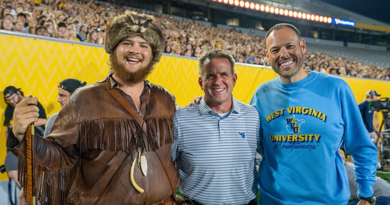 West Virginia president Michael Benson and athletic director Wren Baker