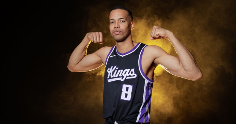 Sep 30, 2024; Sacramento, CA, USA; Sacramento Kings center Skal Labissiere (8) during media day at Golden 1 Center. Mandatory Credit: Sergio Estrada-Imagn Images