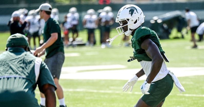 Michigan State's Nick Marsh runs a drill during football practice on Monday, Aug. 11, 2025, in East Lansing. - Nick Marsh, USA TODAY Sports