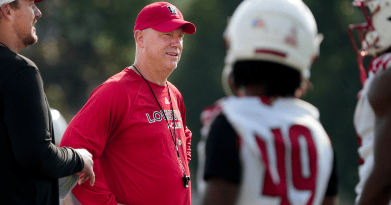 Louisville’s Jeff Brohm, Head Coach, during practice before the start of the 2025 football season. August 8, 2025