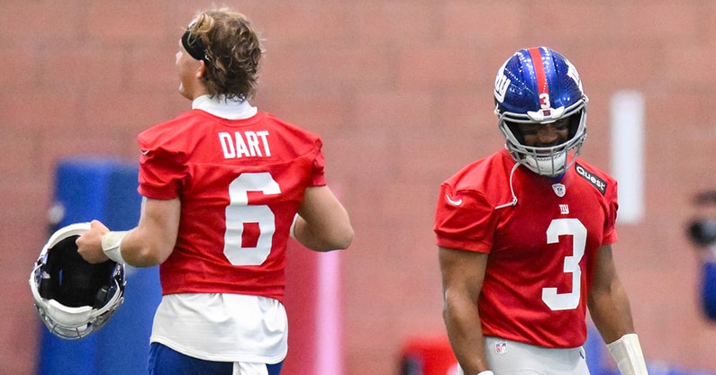New York Giants QBs Jaxson Dart and Russell Wilson