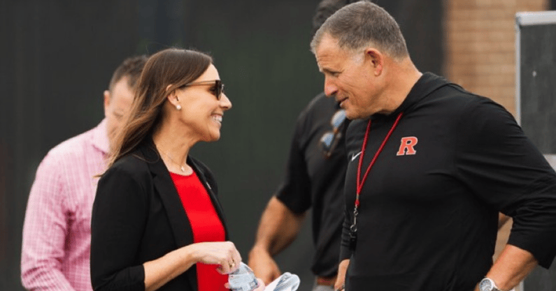 Rutgers University Athletic Director Keli Zinn and Head Football Coach Greg Schiano