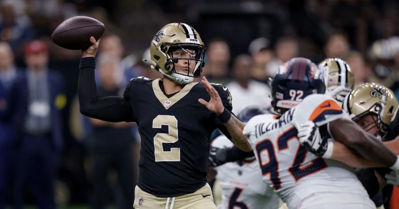 Former South Carolina quarterback Spencer Rattler with the New Orleans Saints this preseason. Photo credit: Matthew Hinton-Imagn Images