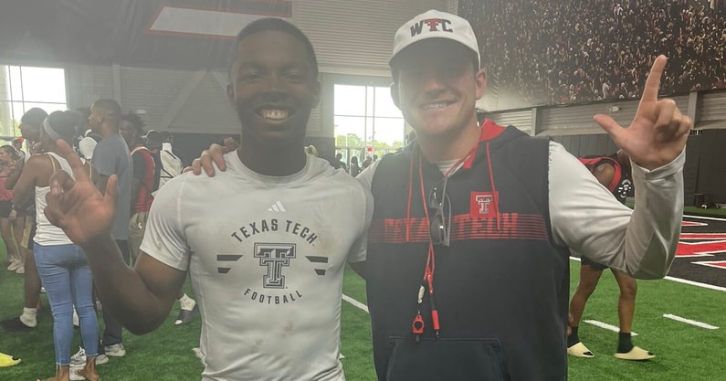 Forney RB Taylor Hunley with Texas Tech assistant coach Garret McGuire