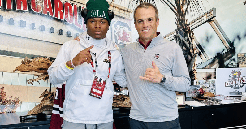 Four-star running back Caden Waye with South Carolina football coach Shane Beamer. Photo credit: @caden_waye2 on Twitter/X