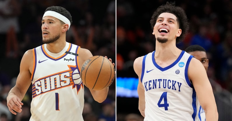 Photos of Devin Booker (left) and Koby Brea via Imagn Images