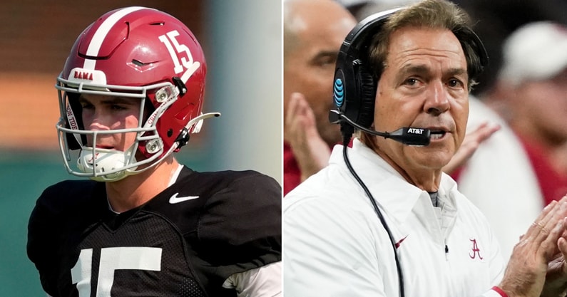 Ty-Simpson-consulting-Nick-Saban-on-how-to-handle-pressure-as-Alabama-QB