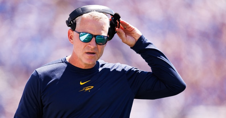 Aug 30, 2025; Lexington, Kentucky, USA; Toledo Rockets head coach Jason Candle looks on during the second quarter against the Kentucky Wildcats at Kroger Field. Mandatory Credit: Jordan Prather-Imagn Images