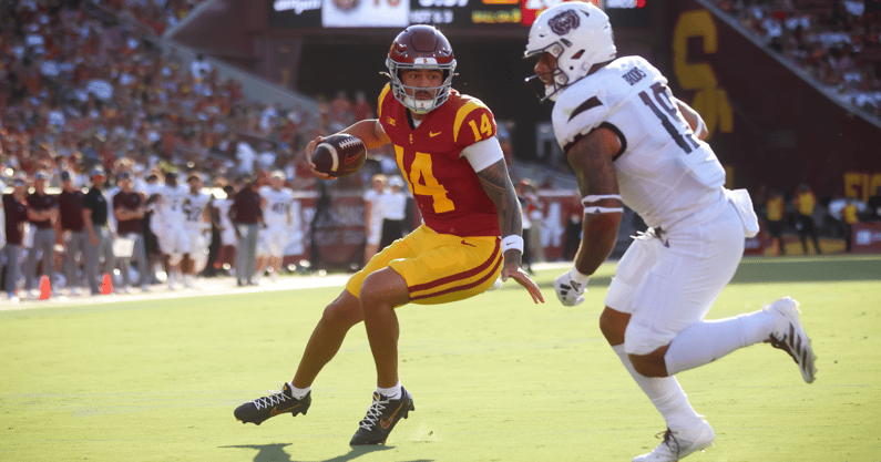 USC quarterback Jayden Maiava rushes for a touchdown against Missouri State
