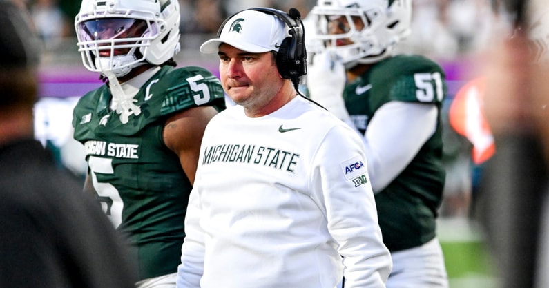 Michigan State's head coach Jonathan Smith look on against Western Michigan during the second quarter on Friday, Aug. 29, 2025, in East Lansing. - Nick King, USA TODAY Sports