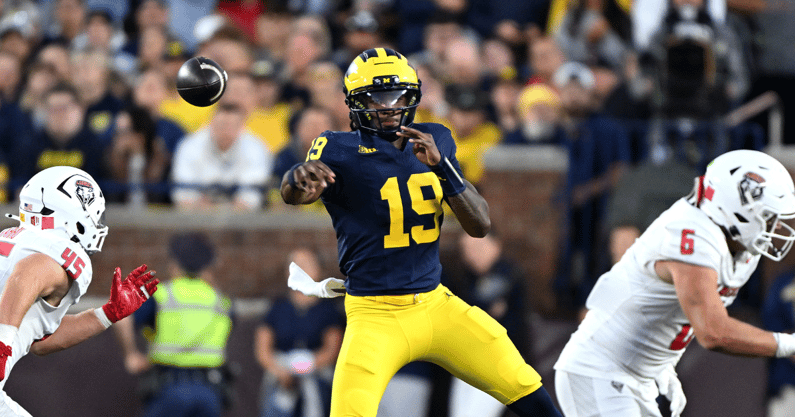 Michigan Wolverines football quarterback Bryce Underwood made his first career start against New Mexico. (Photo by Lon Horwedel / TheWolverine.com)