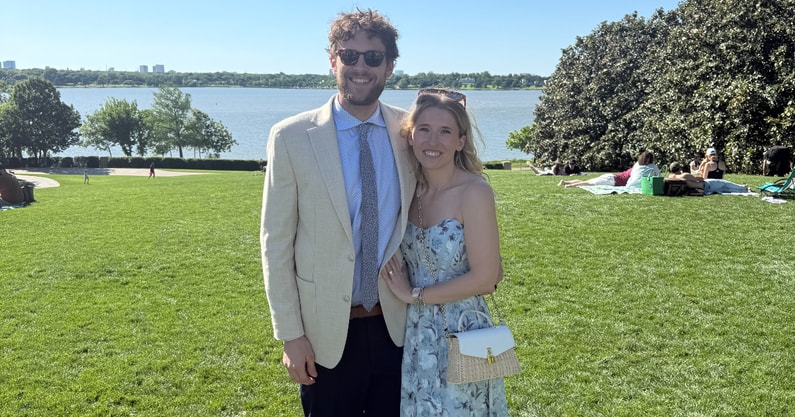 Former Notre Dame offensive lineman Trevor Ruhland with wife, Nina