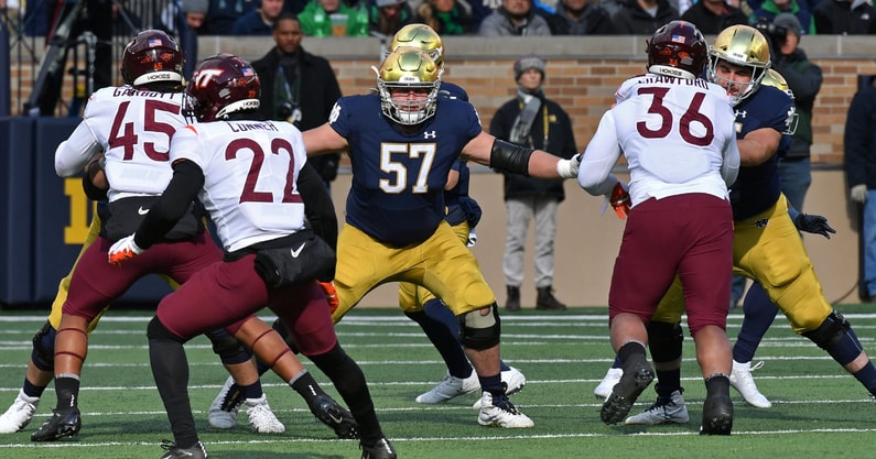 Notre Dame offensive lineman Trevor Ruhland against Virginia Tech 2019