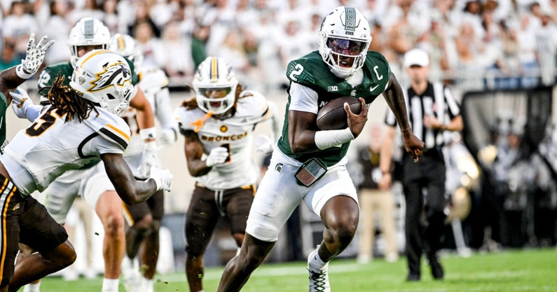 Michigan State's Aidan Chiles runs for a gain against Western Michigan during the second quarter on Friday, Aug. 29, 2025, in East Lansing. - Nick King, USA TODAY Sports