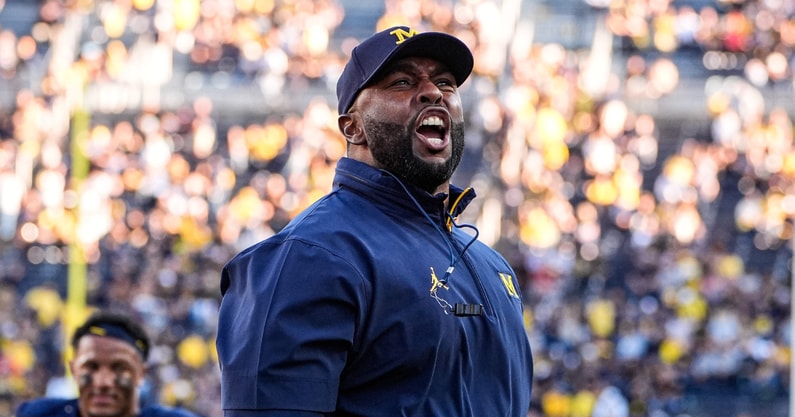 Michigan Wolverines football head coach Sherrone Moore fired up before taking on New Mexico. (Photo by Junfu Han / USA TODAY NETWORK via Imagn Images)