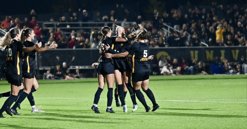 Abby Skiff's 50th minute goal won the Cy-Hawk match for the Hawkeyes. (Photo by Dennis Scheidt)