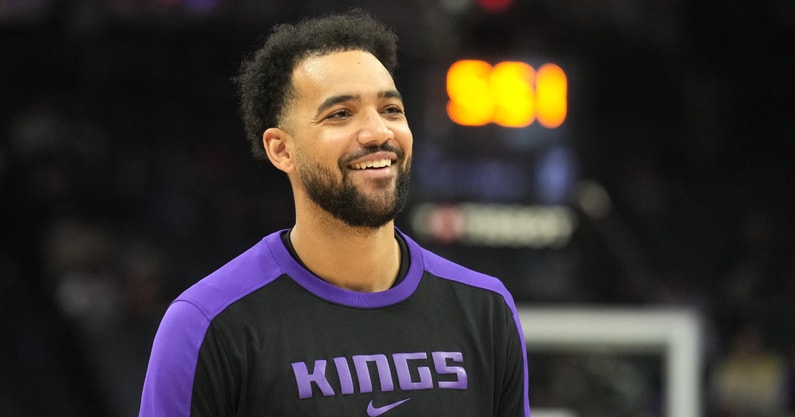 Apr 11, 2025; Sacramento, California, USA; Sacramento Kings forward Trey Lyles (41) before the game against the Los Angeles Clippers at Golden 1 Center. Mandatory Credit: Darren Yamashita-Imagn Images