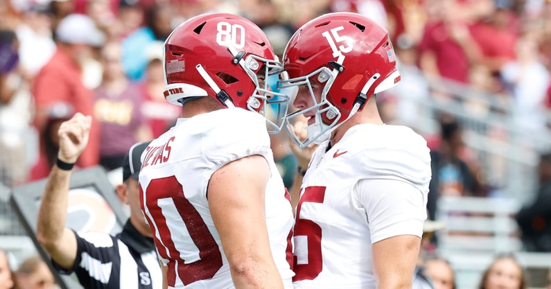 Alabama TE Josh Cuevas and QB Ty Simpson