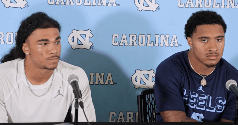 North Carolina's Gavin Gibson and Gio Lopez field questions Saturday night.
