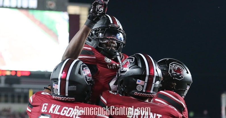 South Carolina defenders celebrate against SC State (Photo: CJ Driggers | GamecockCentral.com)