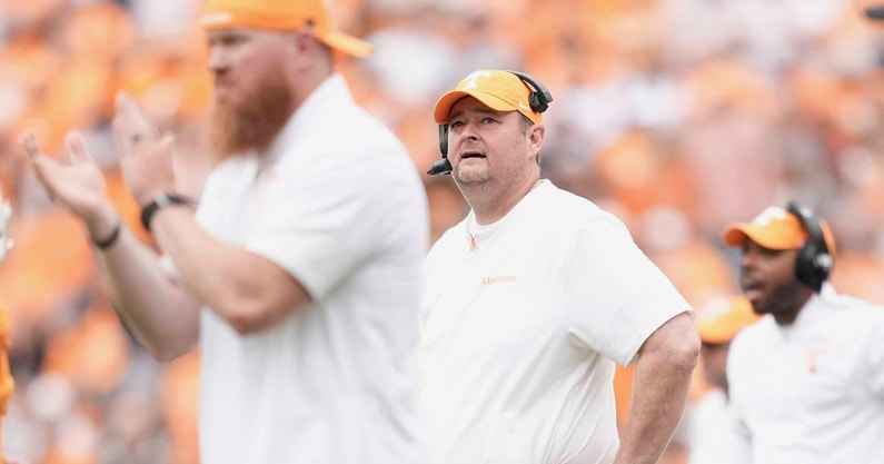 Caitie McMekin/News Sentinel / USA TODAY NETWORK via Imagn Images | Tennessee head coach Josh Heupel on the sidelines during a college football game between Tennessee and ETSU at Neyland Stadium in Knoxville, Tennessee, on September 6, 2025.